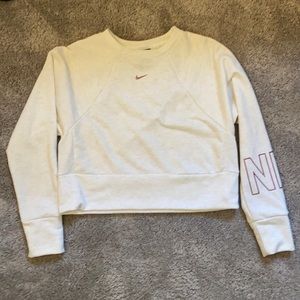 Nike cropped sweatshirt; never worn; white w pink Nike logos